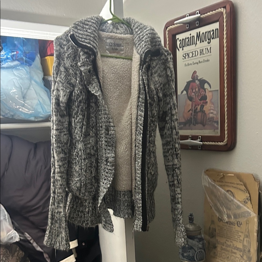 CJ Banks Black and White Knit Cardigan